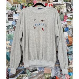 Light Grey Vintage LA Loving TEXAS Terrycloth Crew Neck Sweater L